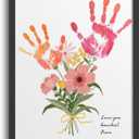 TwoDays Flower Bouquet Handprint Art Craft DIY Kit, Unique Gifts for Mom from Daughter or Son for Mother's Day Birthday Christmas, Gift for Grandma. (Floral-1, Black)