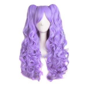 MapofBeauty 28"/70cm Lolita Long Curly Clip on Ponytails Cosplay Wig (Light Purple)