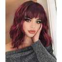 Short Bob Wig with Bangs for Women Red Wigs Synthetic Curly Wavy Hair Wigs Natural Looking Heat Resistant Fiber Hair for Women