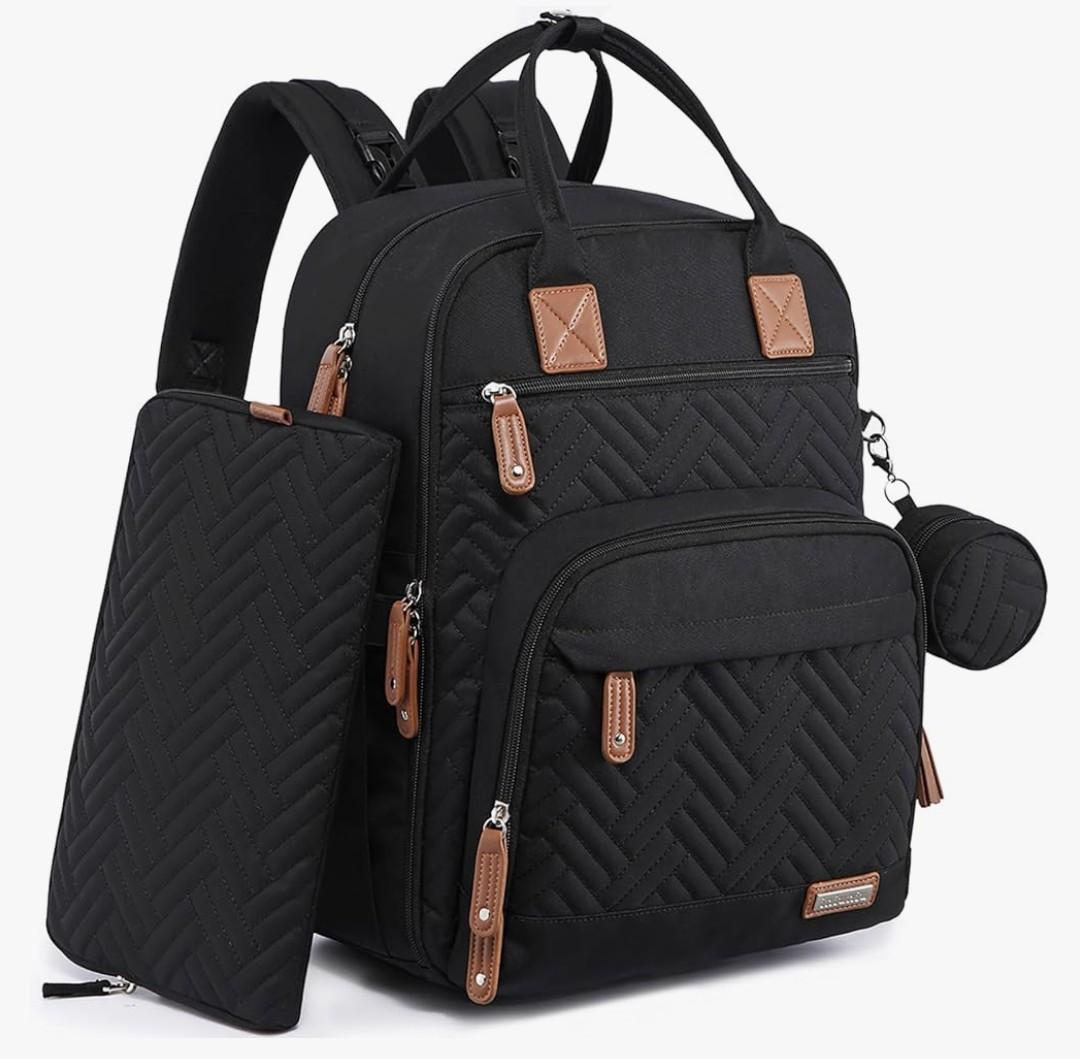 RUVALINO Diaper Bag Backpack, Multifunction Travel Pack Maternity Baby Changing Bags, Large Capacity, Waterproof, Black