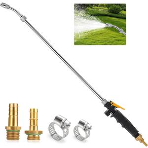 29 Inches Sprayer Wand, 3/8" & 1/4" Brass Barb Universal Sprayer Wand Replacement, Stainless Steel Sprayer Parts with Shut off Valve & 2 Hose Clamps, Spray Wands for Garden Hose