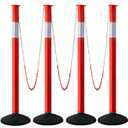 4 Pack Traffic Delineator Post Cones with Weighted Base & Reflective Collars, Adjustable Orange Traffic Safety Barrier with Plastic Chains for Parking Lot Driveway Road