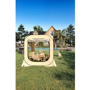 Pop Up Bubble Tent Tent, 3-4 Person Portable Screen House Room Instant Shelter, Clear Sport Rainproof Camping Sun Shelter Coldproof for Patio, Backyard, Deck, Sports Events, Beige, 70"x70"