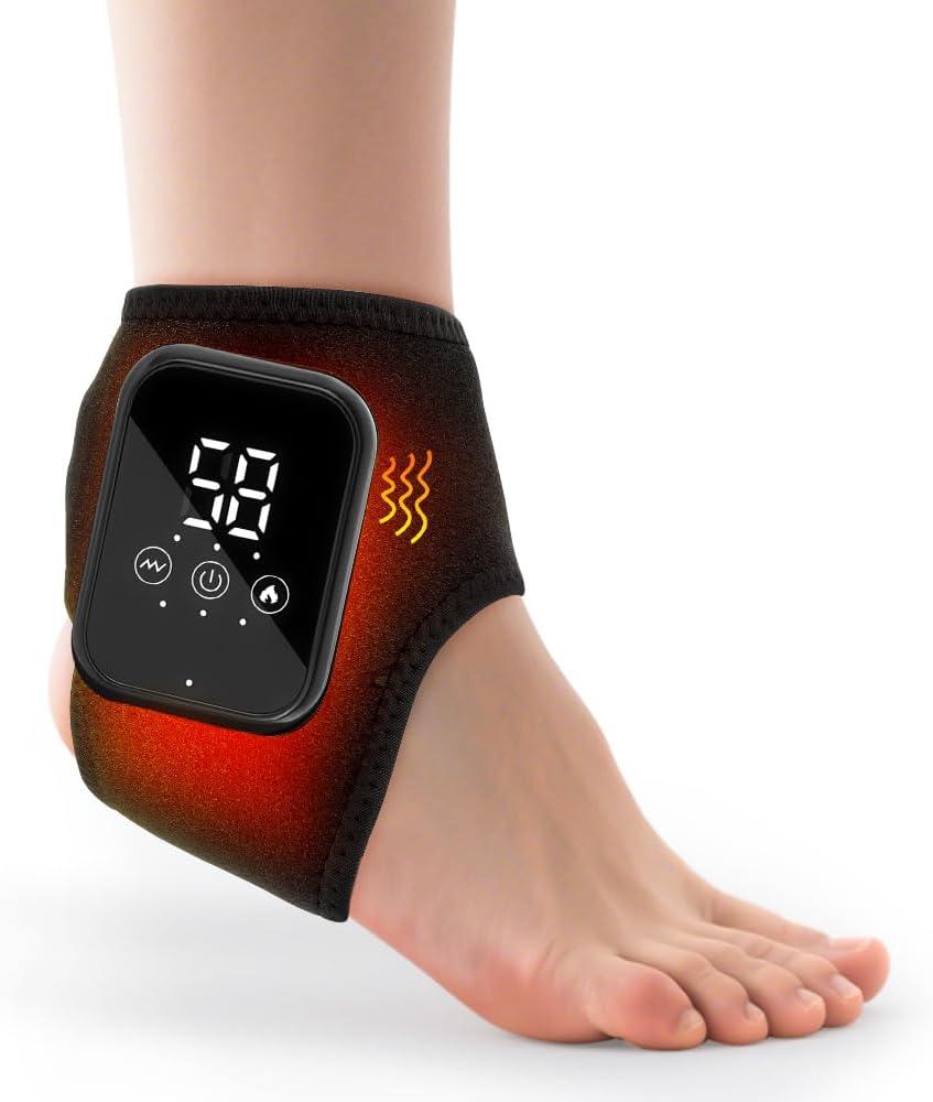 DREAMSOME Cordless Rechargeable Ankle Massager with Heat, Heated Ankle Wrap with Vibration, Portable Foot & Ankle Heating Pad, 3 Heat Levels & 3 Vibration Modes, Adjustable Brace for Men & Women