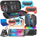 Switch 2 Accessories, [Charge Inside]Case Bundle for Nintendo Switch 2 2025 Console, FYOUNG 23 IN 1 Kit:Carrying Case,Controller Charger,Protective Shell,Grip for Joycon, Steering Wheel for Mario Kart (Orange Blue)