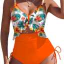 SHESHOW Women's Tummy Control One Piece Swimsuit High Waisted Cutout Ruffle Bathing Suit Color Block Swimsuits XXL