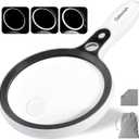 Large Magnifying Glass with 37 LED Light, 10X 20X 45X Handheld Illuminated