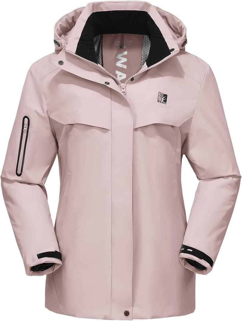 Women's Ski Jacket Waterproof Warm Winter Coat Hooded Windproof Snow Jacket for Hiking Snowboarding (Pink, M)
