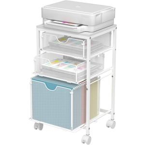 Rolling File Cart with 3 Storage Drawers, Wood & Mesh Hanging File Folder Organizer with Wheels Under Desk, File Cabinets for Home Office, 11.81" D x 14.8" W x 25.39" H, White