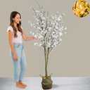 6ft Light Up Cherry Blossom Tree with Lights & Plant Basket, Tall Fake Tree, Artificial White Decorative Tree, Japandi Home Decor Living Room, Sakura Tree, Arbol De Cerezo Artificial Grande