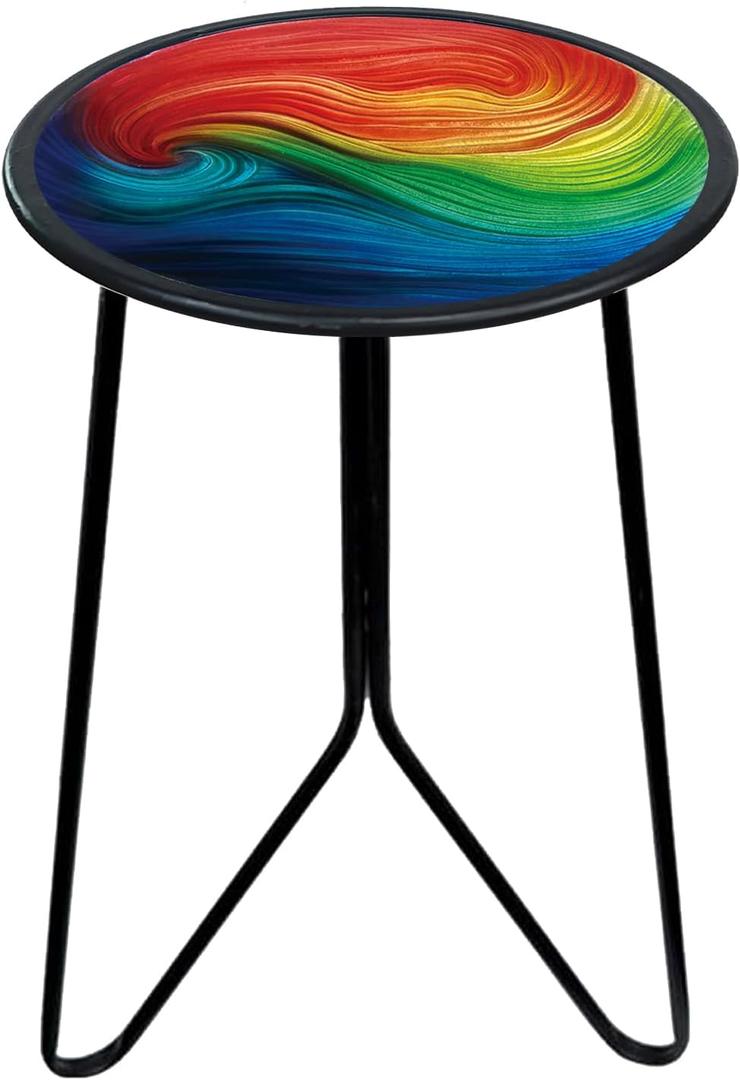 LIFFY Patio Side Tables,12" Outdoor Metal Side Table with Glass Tabletop,Indoor Small Round Decorative Plant Stand & Accent Table for Garden, Yard, Balcony, Backyard, Porch