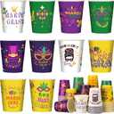Fulmoon 100 Pcs Mardi Gras Disposable Cups 9 oz Paper Coffee Cups for Kids Adults Holiday Beverage Drinking Hot Tea Chocolate Mardi Gras Parade Party Supplies, 10 Styles