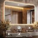 36''X24'' Lighted Mirrors for Bathroom Wall Backlit Rectangular Rounded Corners, LED Bathroom Mirror Frameless with Lights, Dimmable, 3 Colors,Tempered Glass, Shatter-Proof