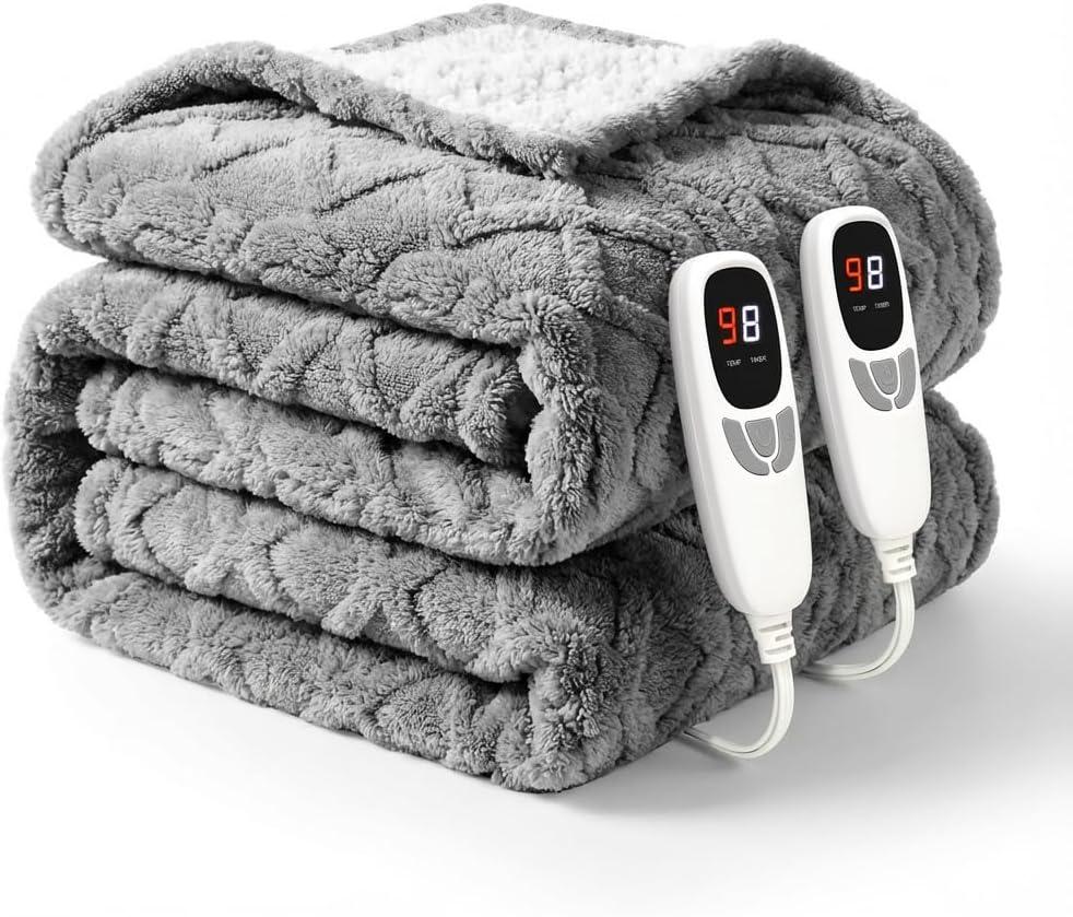 Heated Blanket Electric Queen Size 84"x90" Grey - Soft Thick Sherpa Electric Blanket with 9 Heat Levels and 1-10 Hours Timer Auto Off, Washable & ETL Certified, Gifts for Women - Grey
