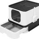 RIZZARI Stainless Steel Litter Box: Extra Large Design Prevents Leaks - Black Enclosed Cat Pan - Odors Control for Cats Under 25 lbs - Bathroom Living Room Use