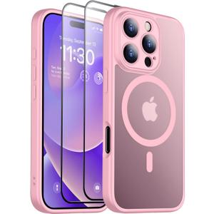 SPIDERCASE Magnetic for iPhone 16 Pro Max Case,Translucent Matte with 2PCS Tempered Glass Screen Protector [Upgraded Full Camera Protection] Anti-Scratch Slim Phone Case Slim Phone Case,Pink