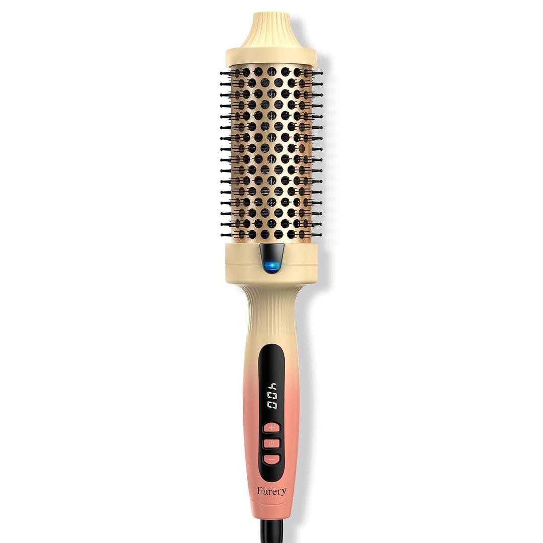 Farery 1.77-Inch Thermal Brush - Ceramic Ionic Heated Round Brush for 90's Full-Bodied Style, Volumizing, Smooth Hair & Natural Curls, Dual MCH Heating, Digital Display, 9 Temperature, Dual Voltage