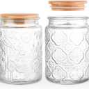 GUEQUITLEX Vintage Glass Jar with Lid, 24oz Food Storage Containers 2 Pack Clear Mason Jars With Airtight Lid for Kitchen Counter,Food Storage, Dry Food, Snacks, Candies, DIY Projects