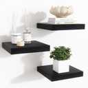 Fun Memories Floating Shelves for Wall - 7.5 Inch Square Shelves with Invisible Brackets, Black Small Wall Shelf for Living Room, Bathroom, Bedroom, and Kitchen DecorBlack Set of 3