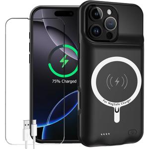 Battery Case for iPhone 16 Pro, Enhanced 10000mAh Portable Protective Wireless Charging Case Support Carplay Compatible with iPhone 16 Pro (6.3 inch) Rechargeable Extended Battery Charger Clip(Black)