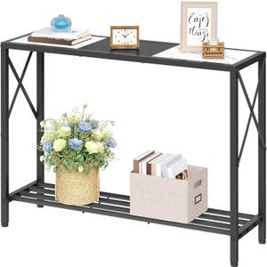 Tajsoon Console Table 41.8, 2-Tier Entryway Table, Narrow Sofa Table with Shelves, Entrance Table for Hallway, Entryway, Living Room, Foyer, Corridor, Office, Black & White