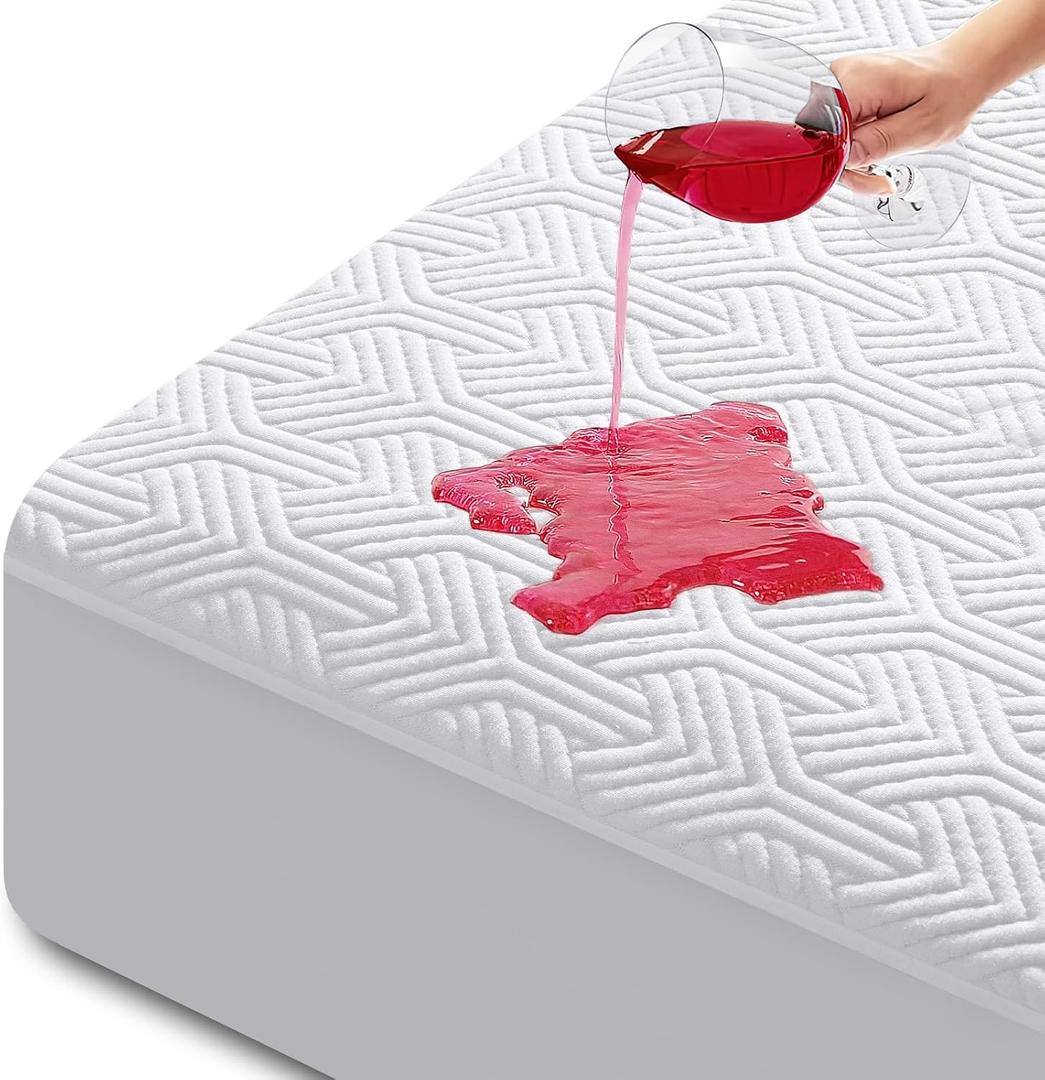 HYLEORY King Size Mattress Protector - Waterproof Bamboo-Viscose Cooling Mattress Pad Cover, Breathable Soft 3D Air Fabric, Noiseless Washable Fitted Sheets with Deep Pocket Up to 21", White