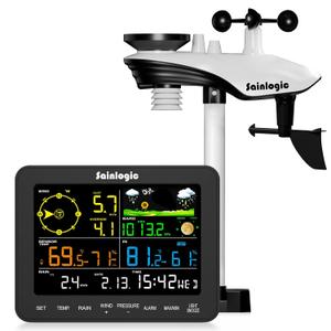 Sainlogic Weather Station Wireless, Weather Station with Rain Gauge, Wind Speed, Wind Direction, Weather Forecast, Air Pressure, Humidity (No WiFi)