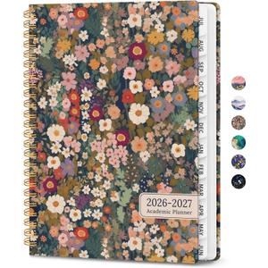 4 x Planner 2026-2027, Monthly and Weekly Academic Planner July 2026 - June 2027, Hardcover Student Teacher Planning Agenda Calendar Book with Tabs, Perfect for Office School Supplies, A5 (6.3" x 8.5") - Garden
