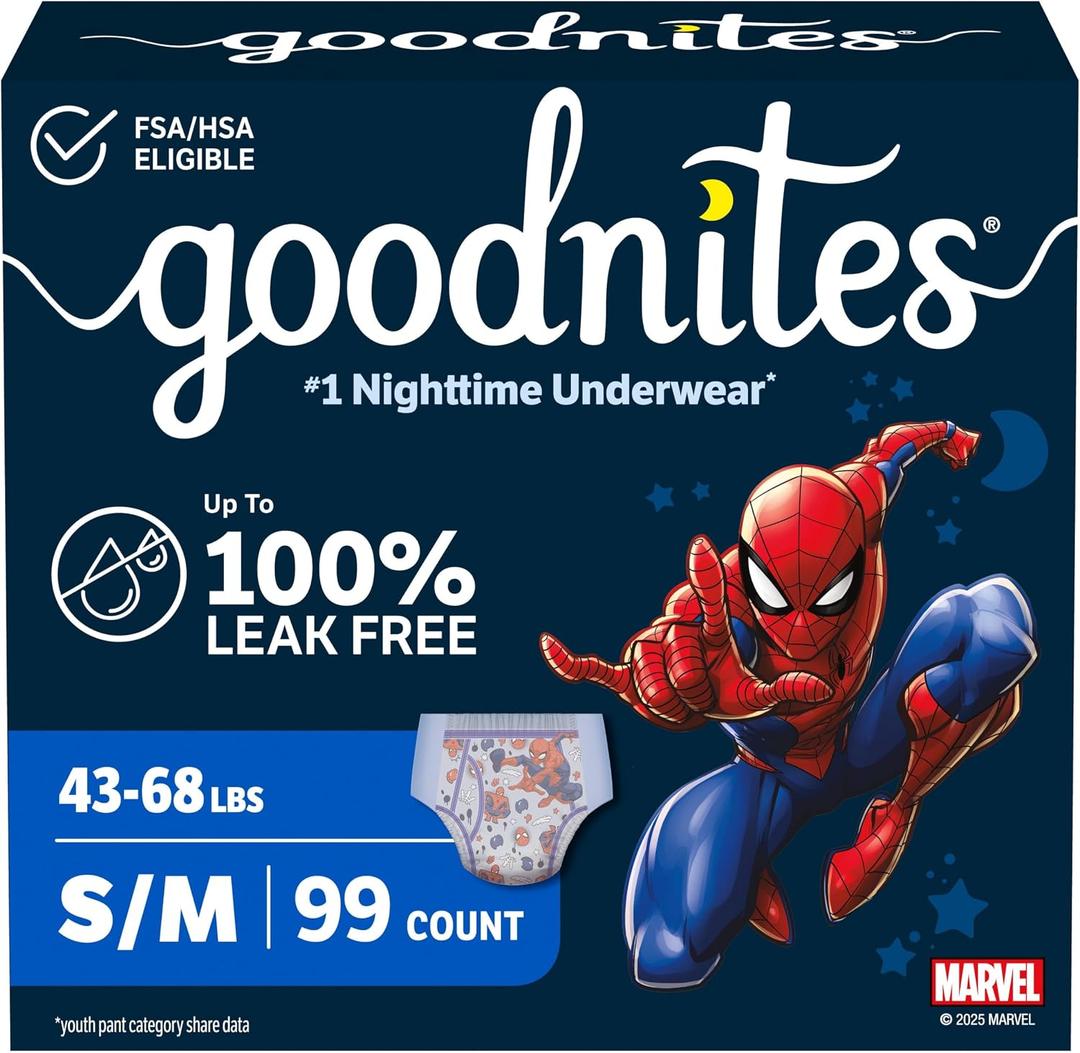 Goodnites Boys' Bedwetting Underwear, Size S/M (43-68 lbs), 99 Ct (3 Packs of 33)