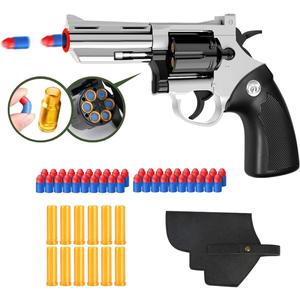 Toy Gun, Soft Bullet Toy Revolver, Game Catapult Toy Gun Foam Blaster, can fire Sponge Bullets, Educational Model Toys, Suitable for Children's Gifts from 6 Years Old(Silver)