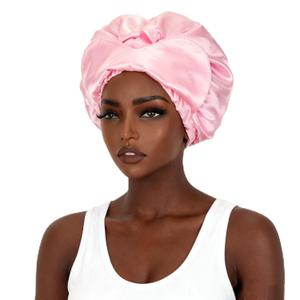 Pink Satin Bonnet Silk Hair Bonnet for sleeping Adjustable Silk Bonnet Double Layer Satin Lined Hair Bonnet with Soft Elastic Band for Women Hats