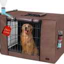 Dog Crate Cover 36 Inch - Three Doors Waterproof Dog Kennel Cover, 600D Oxford Fabric Cage Covers with a Water Bottle Nozzle, Allowing Dogs to Drink Water at Any Time. Brown (Cover Only)
