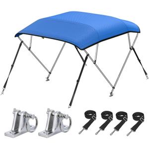 KAKIT 4 Bow Bimini Top for Boats, Marine Grade Canvas Top Heavy Duty Oxford Boat Canopy Adjustable 4 Straps Zippered Storage Boot Metal Base (3 Bow 6'L x 46" H x 91"-96" W,Blue)
