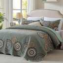 LEAONME 3 Pieces King Size Olive Green Quilt Set Lightweight Oversized Bedspread 98''x106'' Soft Microfiber Floral Coverlet Luxurious Warm Bed Cover for All Seasons (1 Quilt, 2 Pillow Shams)