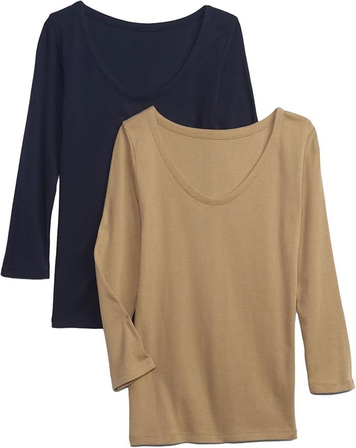 GAP Women's 2-Pack 3/4 Sleeve Favorite Ballet Tee T-Shirt SIze XL ( Blue and Beige )