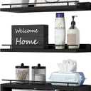 WOPITUES Floating Shelves for Wall with Cube Shelf, Wall Shelves with Metal Rail for Bathroom Decor, Bathroom Organizers and Storage, Over Toilet Shelves for Toilet Paper-Black