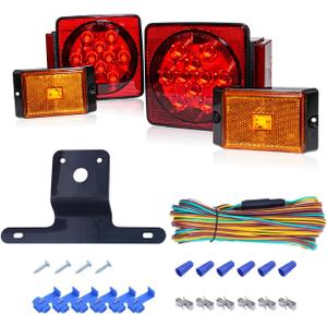 MAXXHAUL 70205 Trailer Light Kit - 12V All LED, Left and Right Waterproof Submersible for Trailers, Boat Trailer Truck Marine Camper RV Snowmobile, Red