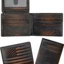 DK86 Wallet for Men Slim Rfid Bifold Genuine Leather 2 ID Window With Gift Box (black brown with US flag)