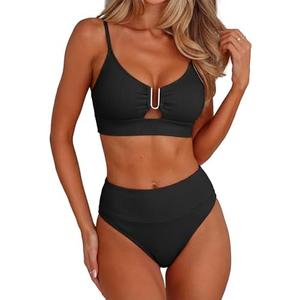 ANRABESS Bikini Sets for Women Summer High Waisted 2 Piece Bathing Suit Ribbed U-Wire Cutout Swimsuit Beach Vacation 2026 XL