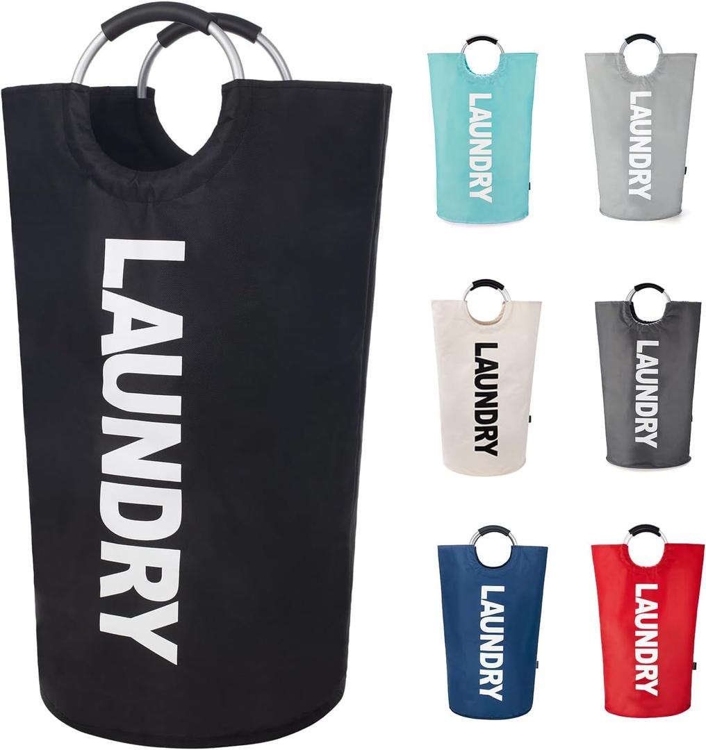 Twira 100L Large Laundry Basket, Laundry Hamper Stands Up Well, Laundry Bag with Padded Handles, Waterproof Clothes Bin Collapsible, Clothes Hamper for Bathroom, Laundry, College (Black)