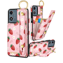 Petitian for Moto G Play 2024 Case with Wallet - Women Girls Cute Girly Aesthetic Unique Design Leather Credit Card Holder Cardholder Stand Wristband for Motorola G Play 2024, Strawberry