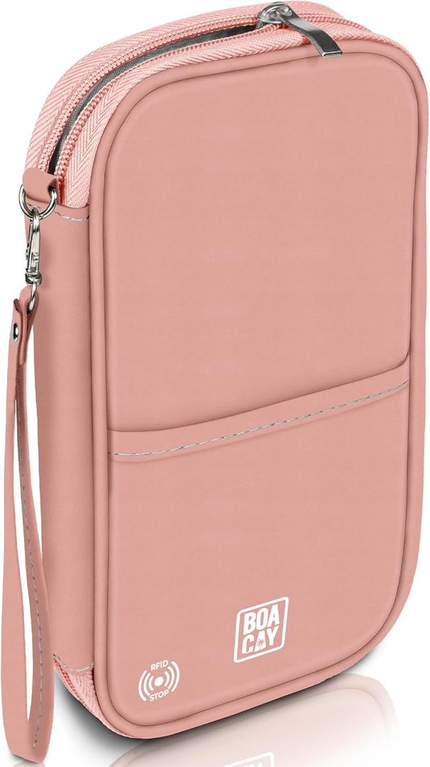 BOACAY Travel Document Organizer with RFID, Family Passport Holder, Wallet for Women & Men, Portable & Waterproof Case for Cards, Boarding Pass, Money (One Size, Dusty Rose)