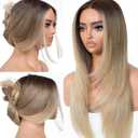 BrownBomb Ombre Blonde Wear and Go Glueless Wigs Pre Plucked Pre Cut for Beginners Synthetic Lace Front Wigs With Bangs Blonde Long Layered Straight Wigs 26 Inch 3 Seconds to Wear for Beginners