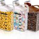 Pack of 3 Airtight Food Storage Containers Cereal & Dry Food Storage Container Set with Handles and Lids Clear Plastic Containers for Kitchen Cabinet Pantry Organization, 5.51LBS Rice Dispenser, Bpa Free ((2*White+Brown)-2.5L/4.2LBS-(3 PCS))