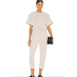 Pistola Clarisse French Terry Shoulder Pleat Jumpsuit Soft Tau, XL