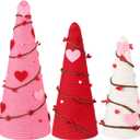 Kathfly 3 Pcs Valentines Tree Table Decor Artificial Cone Trees Decoration with Heart Decor Red Pink White Valentine's Day Table Centerpiece for Galentines Day Gifts Anniversary Home Tiered Tray