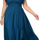 Womens Plus Size Dresses Short Sleeve V Neck Casual Dress Elastic Waist Flowy A Line Long Maxi Dresses 3XL Blue (Blue, XXXL)