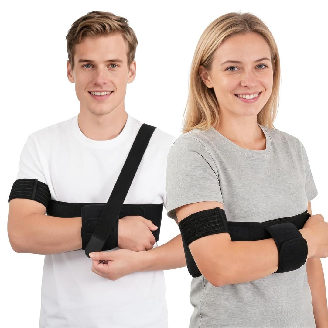 shoulder immobilizer sling,shoulder stabilizer brace,Arm sling with additional fixation strap | Elastic shoulder fixation brace for clavicle fractures, post-operative recovery, subluxation  unisex left/right fit,shoulder immobilizer,shoulder braceblack