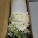 HOHOTIME Artificial Flowers with Vase, White Silk Roses Fake Flower Arrangement with Eucalyptus, Faux Plant Vase for Home Office Dining Table Centerpiece Coffee Table Decor Farmhouse Decoration