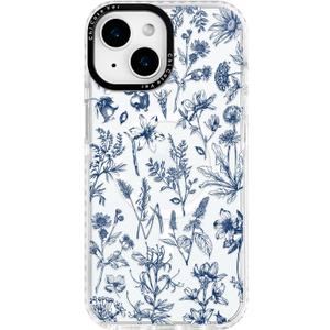 for iPhone 15 Case Compatible with MagSafe Blue White Floral